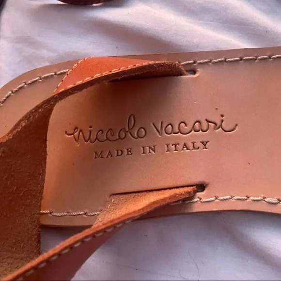 Niccolo Vacari Tan Gold Crackled Ankle-strap Sandal 9.5 - Picture 3 of 7